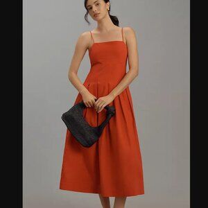 Anthropologie Damson Madder Iris Bow Midi Dress in Red (UK8 / US 4)